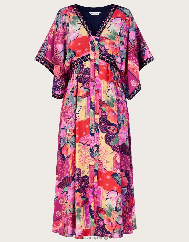 roupas vestido quimono anastasia em viscose sustentável Monsoon mulheres rosa RPLH8F390