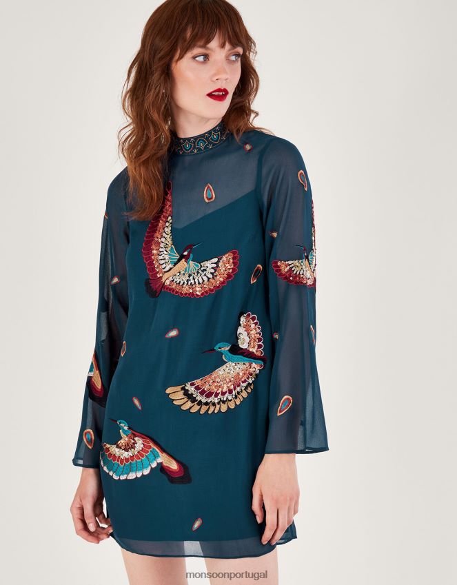 roupas vestido túnica bordado baylie Monsoon mulheres cerceta RPLH8F15