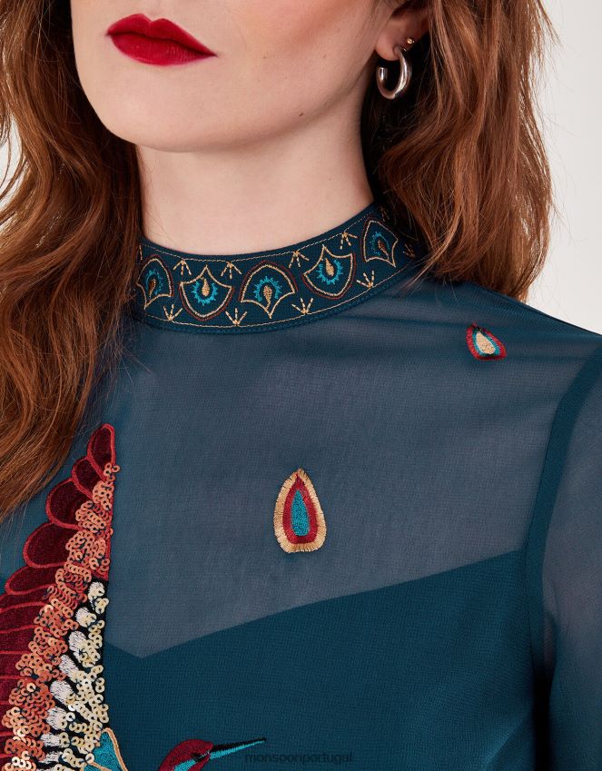 roupas vestido túnica bordado baylie Monsoon mulheres cerceta RPLH8F15