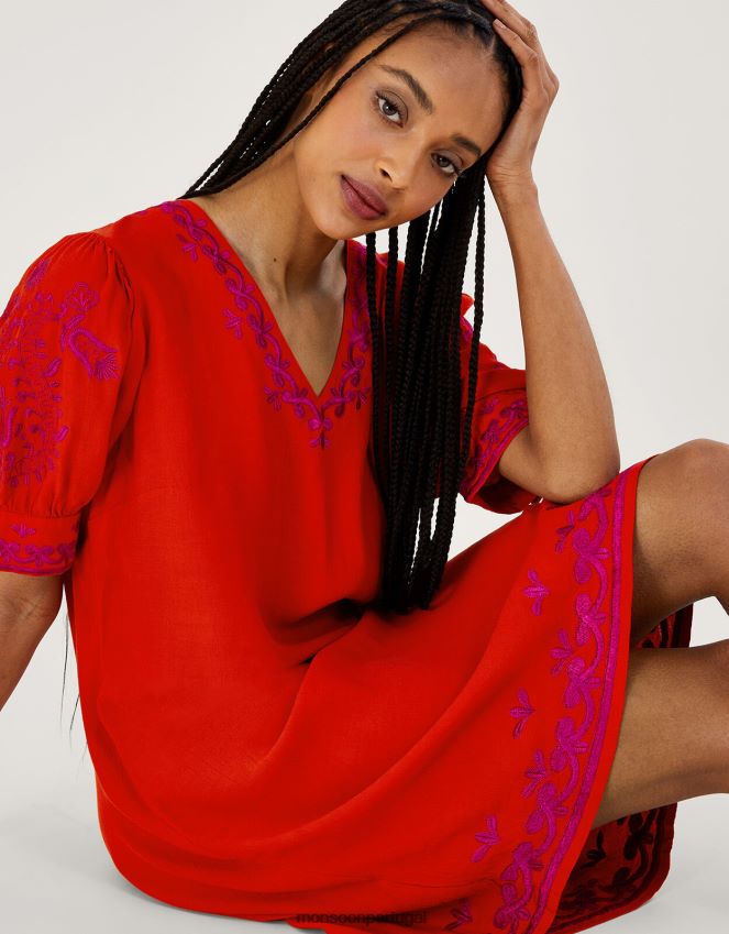 roupas vestido túnica bordado chrissy Monsoon mulheres laranja RPLH8F191