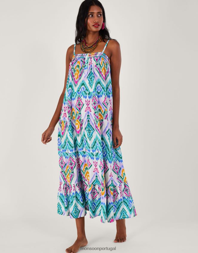 roupas Vestido cami em camadas com estampa ikat em Lenzing Ecovero Monsoon mulheres tolet RPLH8F680