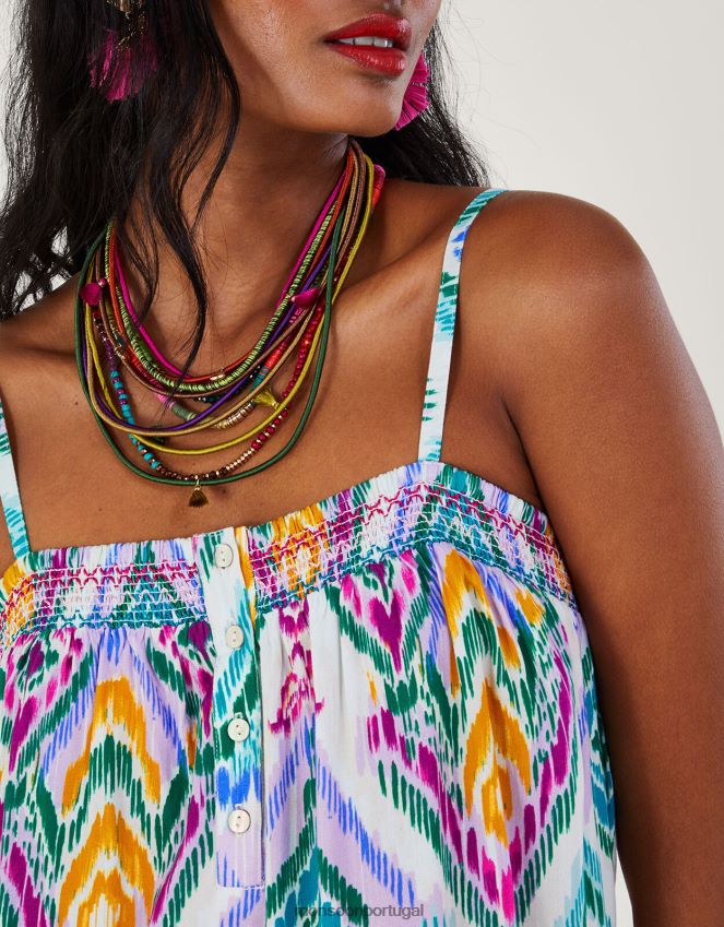 roupas Vestido cami em camadas com estampa ikat em Lenzing Ecovero Monsoon mulheres tolet RPLH8F680