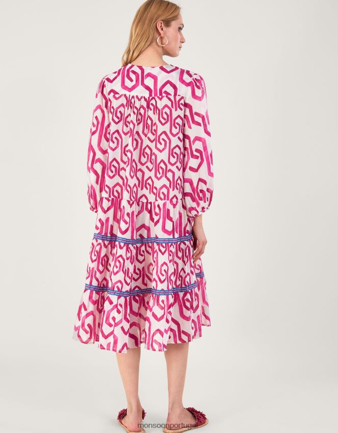 roupas Vestido kaftan com estampa geométrica em algodão sustentável Monsoon mulheres rosa RPLH8F667