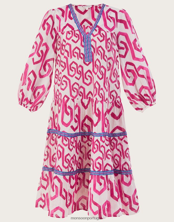 roupas Vestido kaftan com estampa geométrica em algodão sustentável Monsoon mulheres rosa RPLH8F667