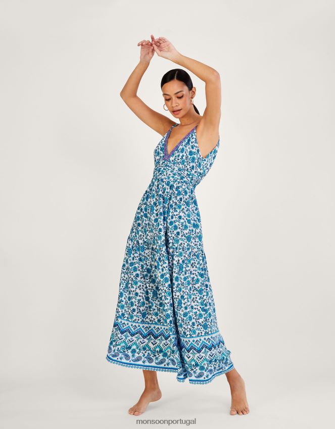 roupas Vestido maxi de tiras com estampa floral e Lenzing ecovero Monsoon mulheres azul RPLH8F341