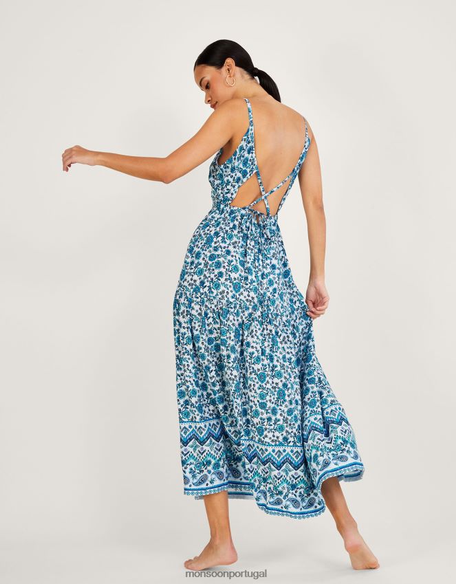 roupas Vestido maxi de tiras com estampa floral e Lenzing ecovero Monsoon mulheres azul RPLH8F341