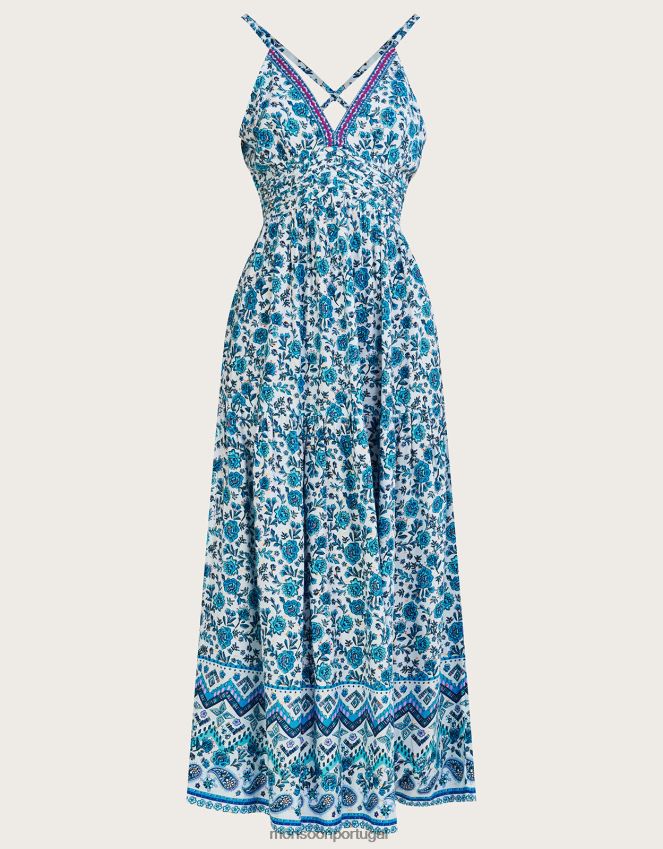 roupas Vestido maxi de tiras com estampa floral e Lenzing ecovero Monsoon mulheres azul RPLH8F341