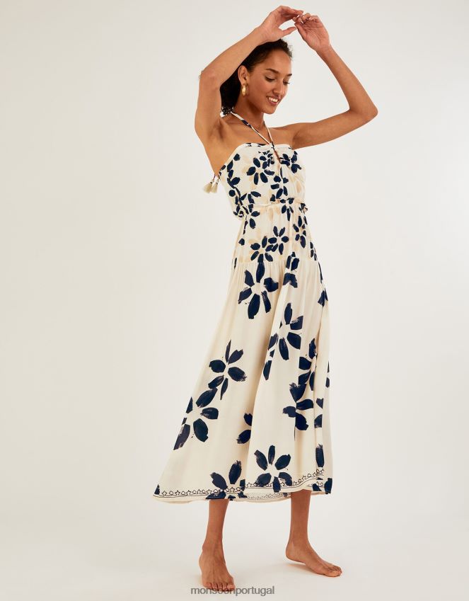 roupas vestido abstrato com estampa floral frente única Monsoon mulheres marfim RPLH8F1098