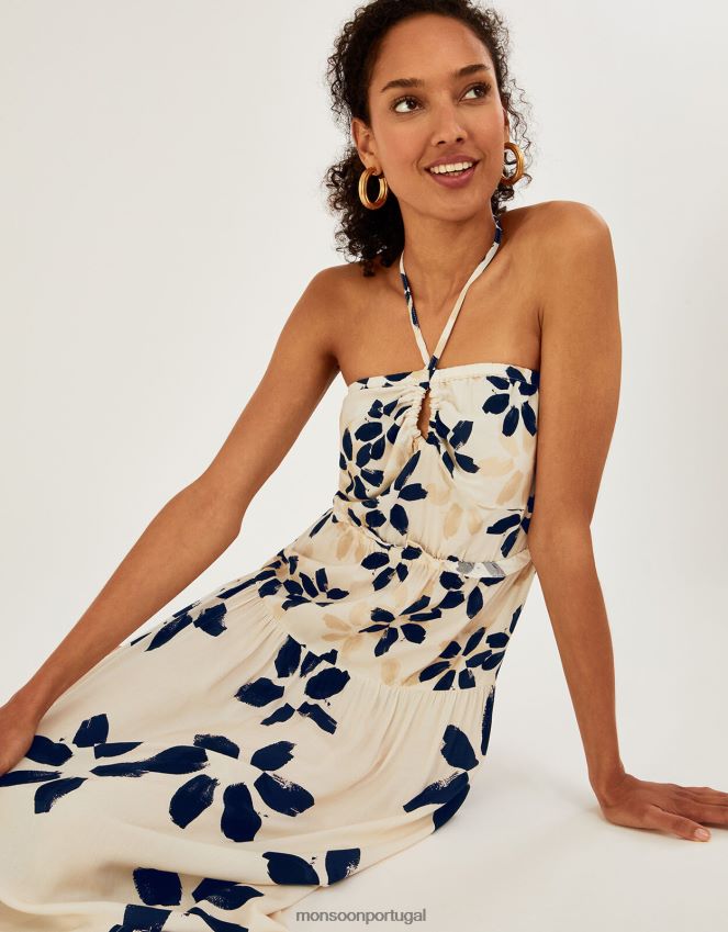 roupas vestido abstrato com estampa floral frente única Monsoon mulheres marfim RPLH8F1098