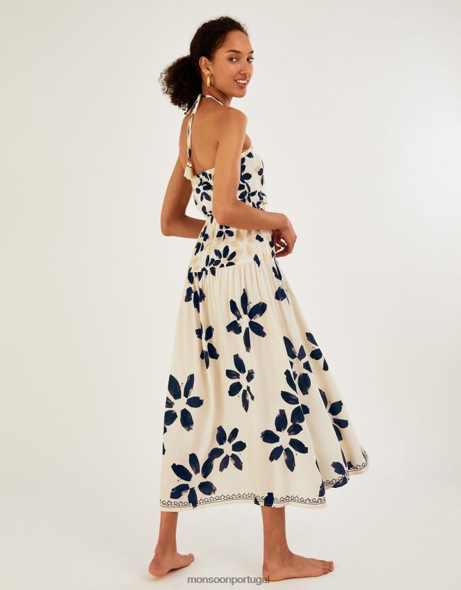 roupas vestido abstrato com estampa floral frente única Monsoon mulheres marfim RPLH8F1098