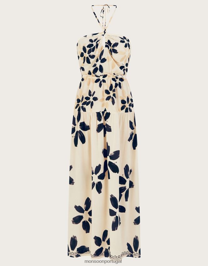 roupas vestido abstrato com estampa floral frente única Monsoon mulheres marfim RPLH8F1098