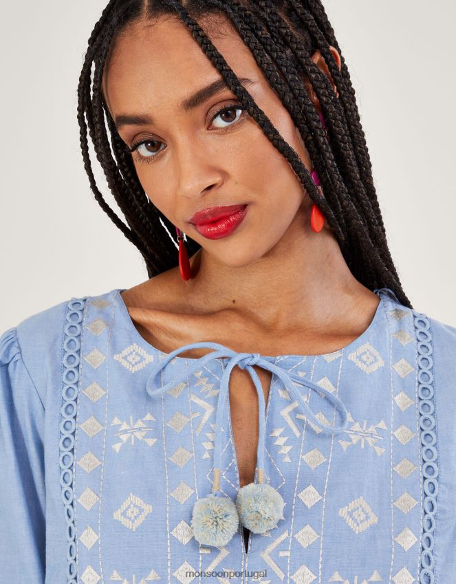 roupas vestido bordado em camadas Monsoon mulheres azul RPLH8F699