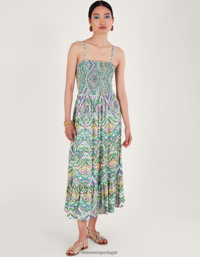 roupas vestido cai-cai com estampa geométrica Monsoon mulheres branco RPLH8F142