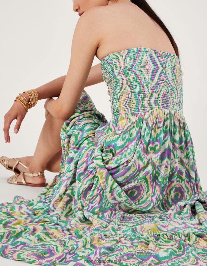 roupas vestido cai-cai com estampa geométrica Monsoon mulheres branco RPLH8F142