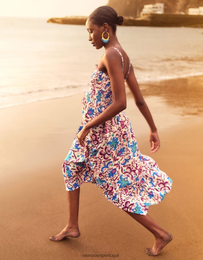 roupas vestido cami flor de fogo ikat Monsoon mulheres azul RPLH8F573