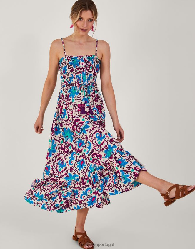 roupas vestido cami flor de fogo ikat Monsoon mulheres azul RPLH8F573