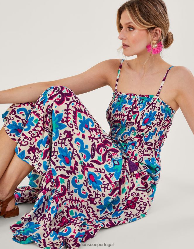 roupas vestido cami flor de fogo ikat Monsoon mulheres azul RPLH8F573