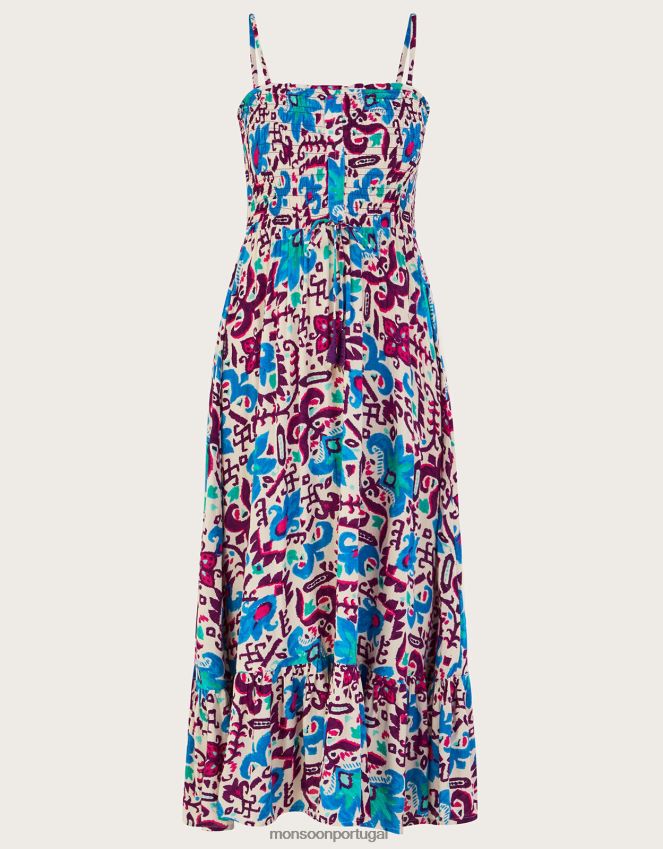 roupas vestido cami flor de fogo ikat Monsoon mulheres azul RPLH8F573