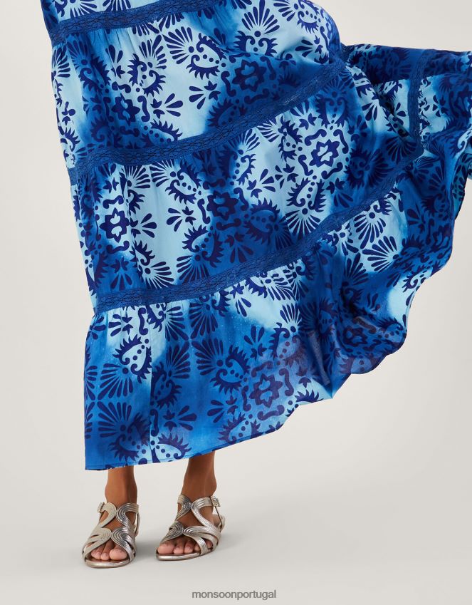 roupas vestido cami midi com estampa batik azulejo Monsoon mulheres azul RPLH8F834