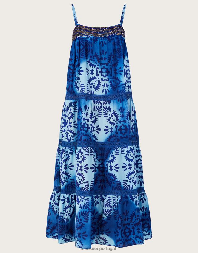 roupas vestido cami midi com estampa batik azulejo Monsoon mulheres azul RPLH8F834