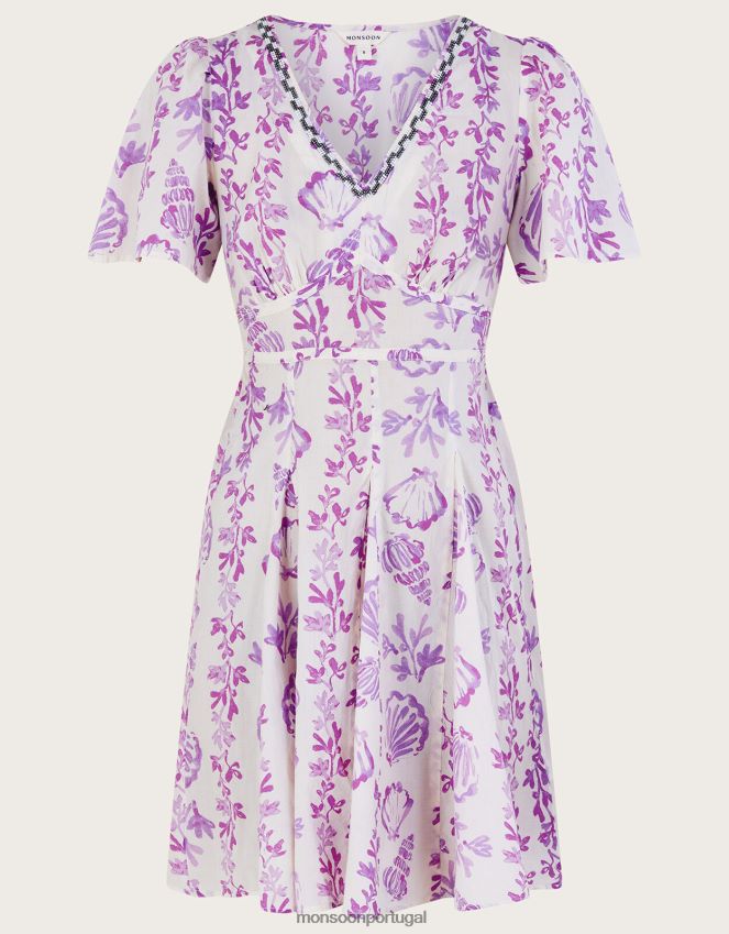 roupas vestido curto com estampa de concha embelezada Monsoon mulheres rosa RPLH8F55