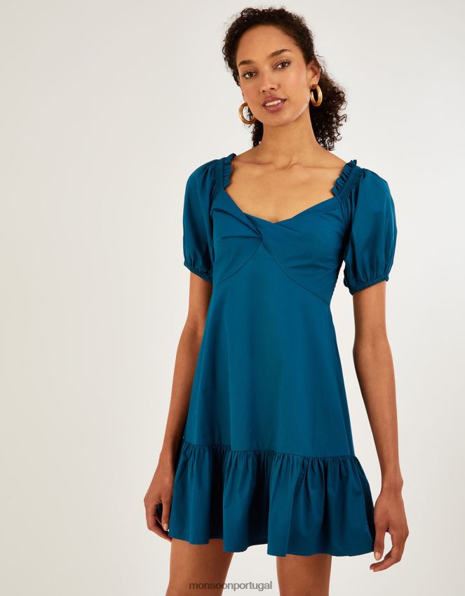 roupas vestido de popeline simples Monsoon mulheres cerceta RPLH8F910