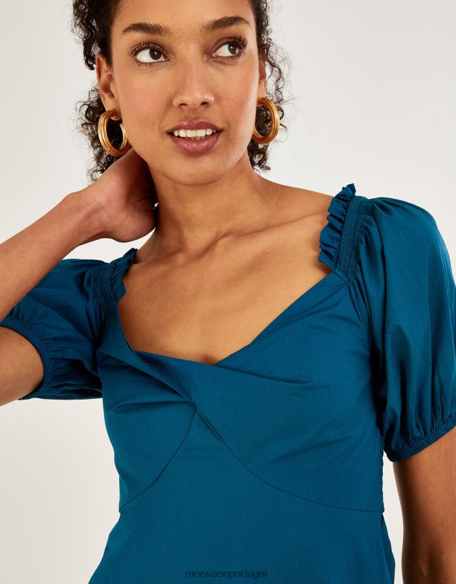 roupas vestido de popeline simples Monsoon mulheres cerceta RPLH8F910