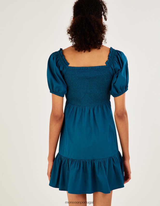 roupas vestido de popeline simples Monsoon mulheres cerceta RPLH8F910