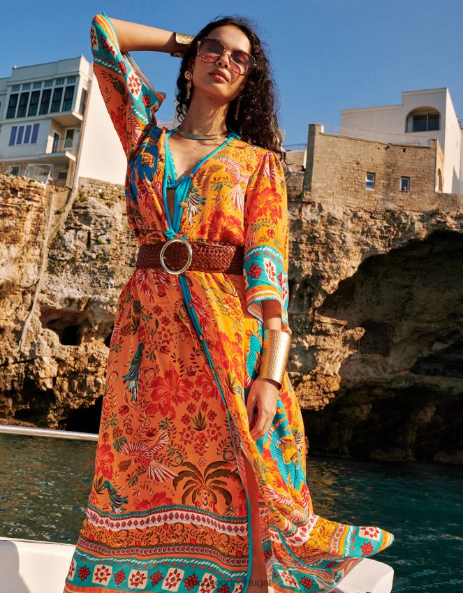 roupas vestido estampa palma em lenzing ecovero Monsoon mulheres laranja RPLH8F865