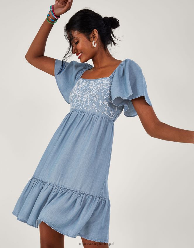 roupas vestido jeans curto bordado Monsoon mulheres azul (azul jeans) RPLH8F974