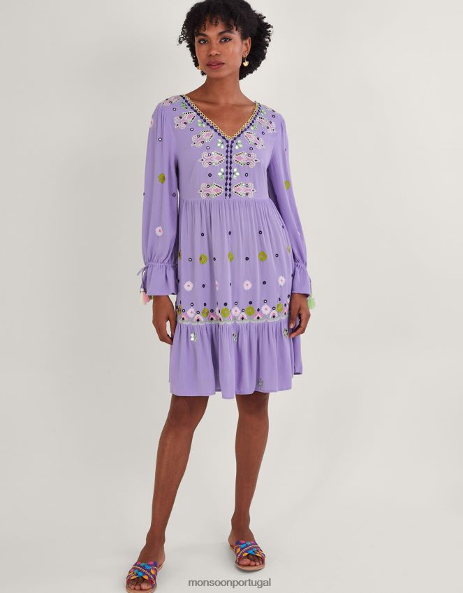 roupas vestido kaftan bordado premium em lenzing ecovero Monsoon mulheres roxo (lilás) RPLH8F563