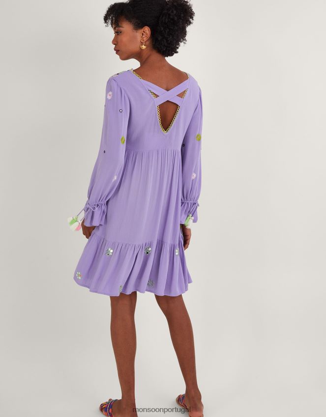 roupas vestido kaftan bordado premium em lenzing ecovero Monsoon mulheres roxo (lilás) RPLH8F563