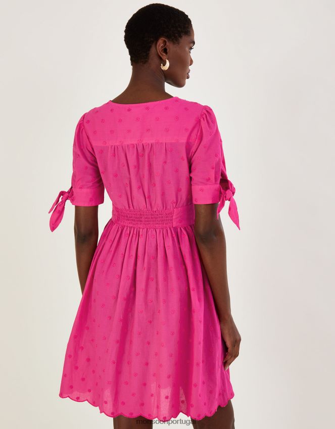 roupas vestido maquinetado bordado em algodão sustentável Monsoon mulheres rosa RPLH8F871