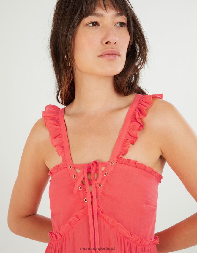 roupas vestido maxi premium com renda Monsoon mulheres laranja (coral) RPLH8F454