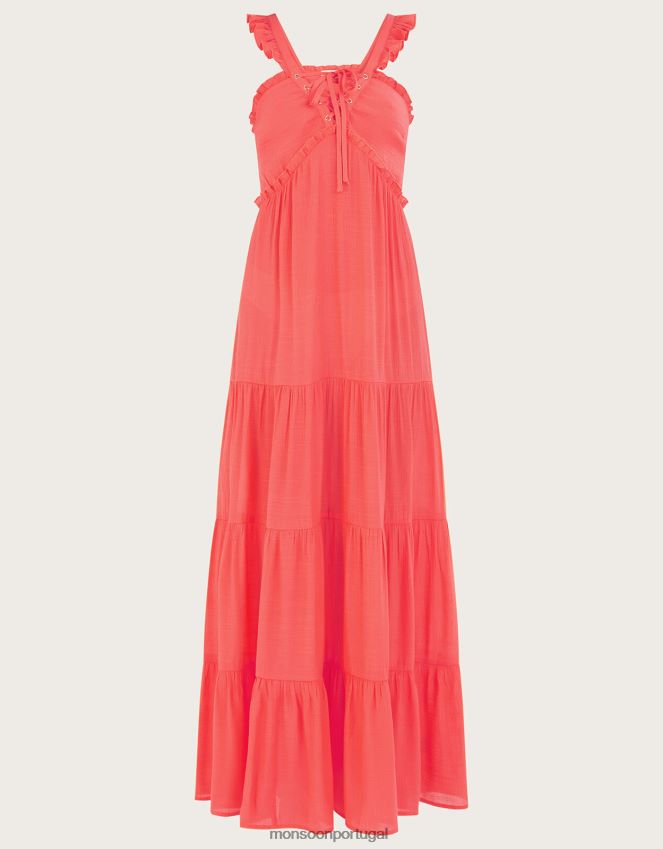 roupas vestido maxi premium com renda Monsoon mulheres laranja (coral) RPLH8F454