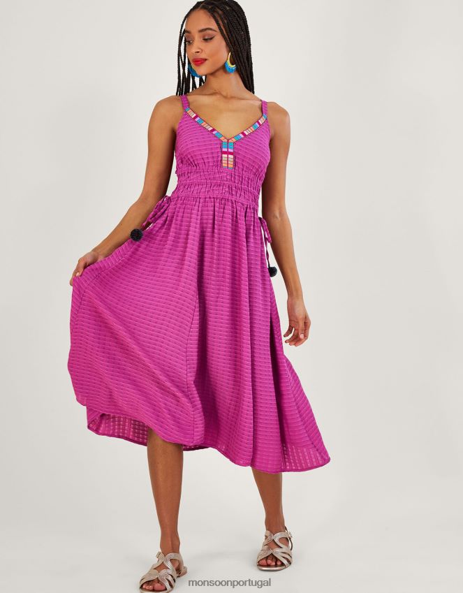 roupas vestido midi com fita texturizada lisa Monsoon mulheres tolet RPLH8F859