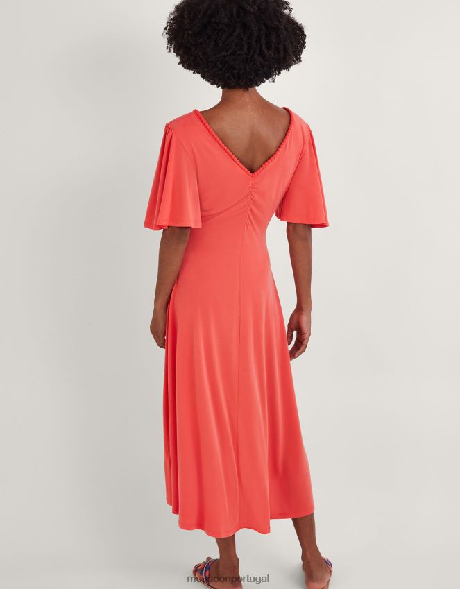 roupas Vestido em jérsei com pom-pom e detalhe de buraco de fechadura Monsoon mulheres rosa RPLH8F327