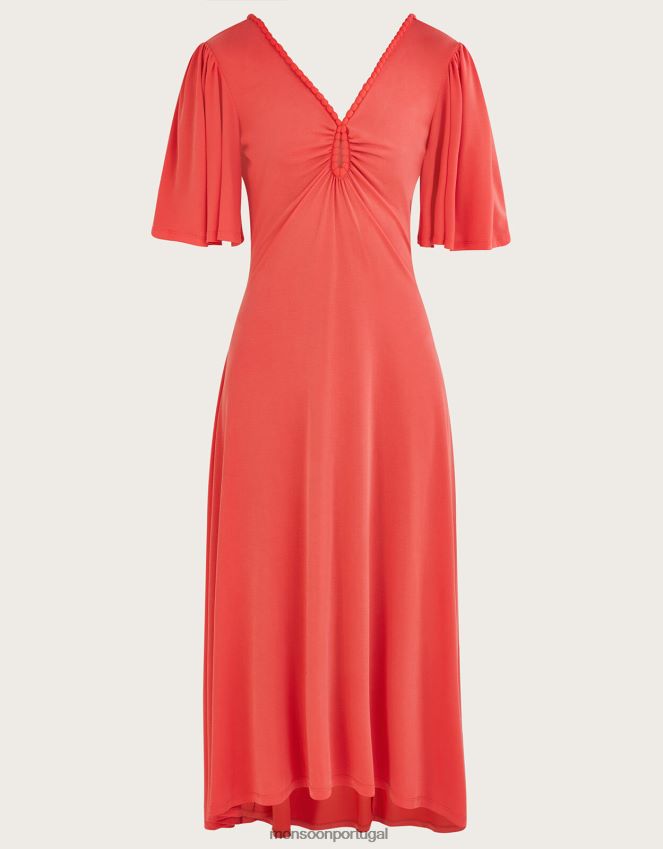 roupas Vestido em jérsei com pom-pom e detalhe de buraco de fechadura Monsoon mulheres rosa RPLH8F327