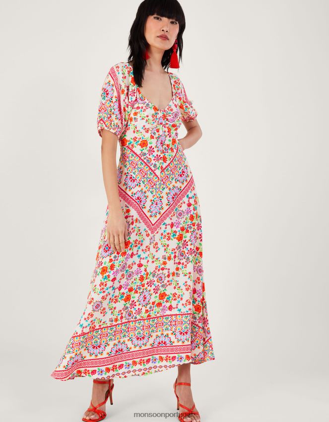 roupas Vestido maxi floral Julietta em viscose sustentável Monsoon mulheres marfim RPLH8F271
