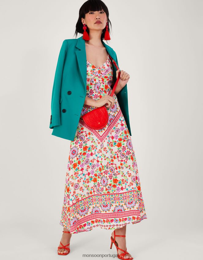 roupas Vestido maxi floral Julietta em viscose sustentável Monsoon mulheres marfim RPLH8F271