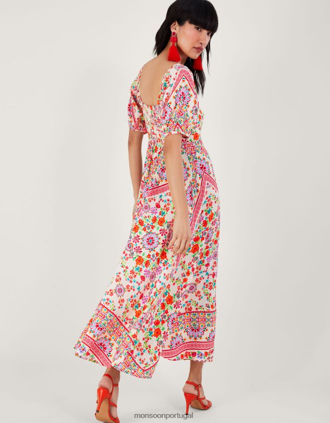 roupas Vestido maxi floral Julietta em viscose sustentável Monsoon mulheres marfim RPLH8F271