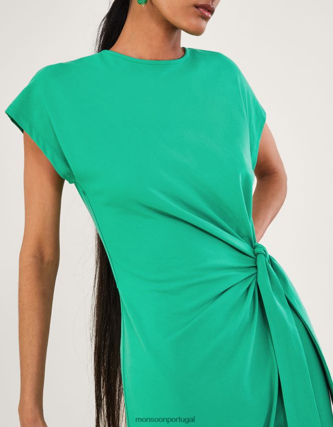 roupas Vestido midi de jersey midi com manga curta e algodão sustentável Monsoon mulheres verde RPLH8F737