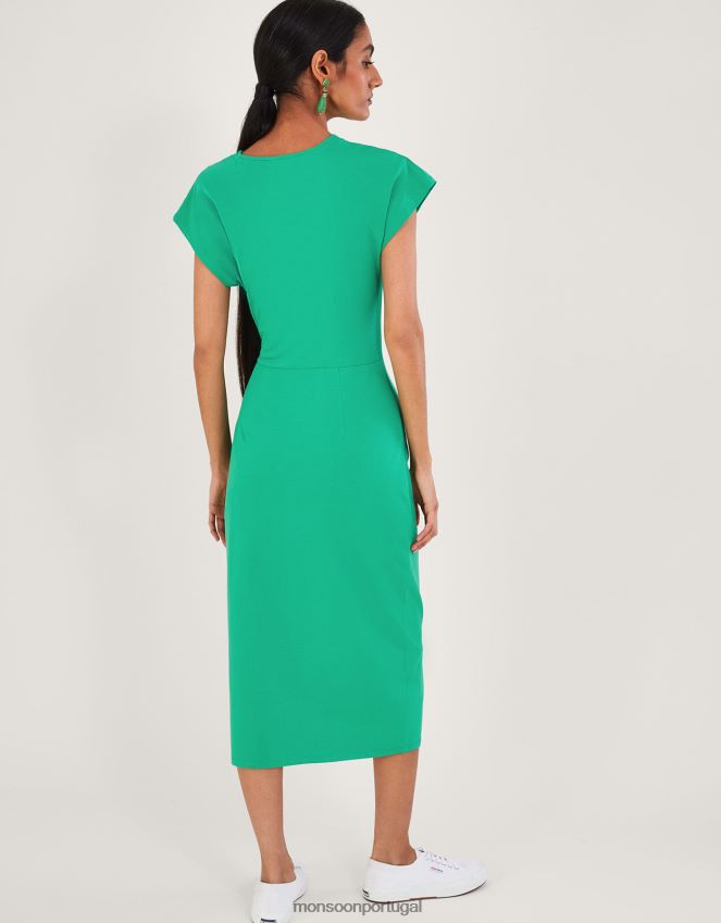 roupas Vestido midi de jersey midi com manga curta e algodão sustentável Monsoon mulheres verde RPLH8F737