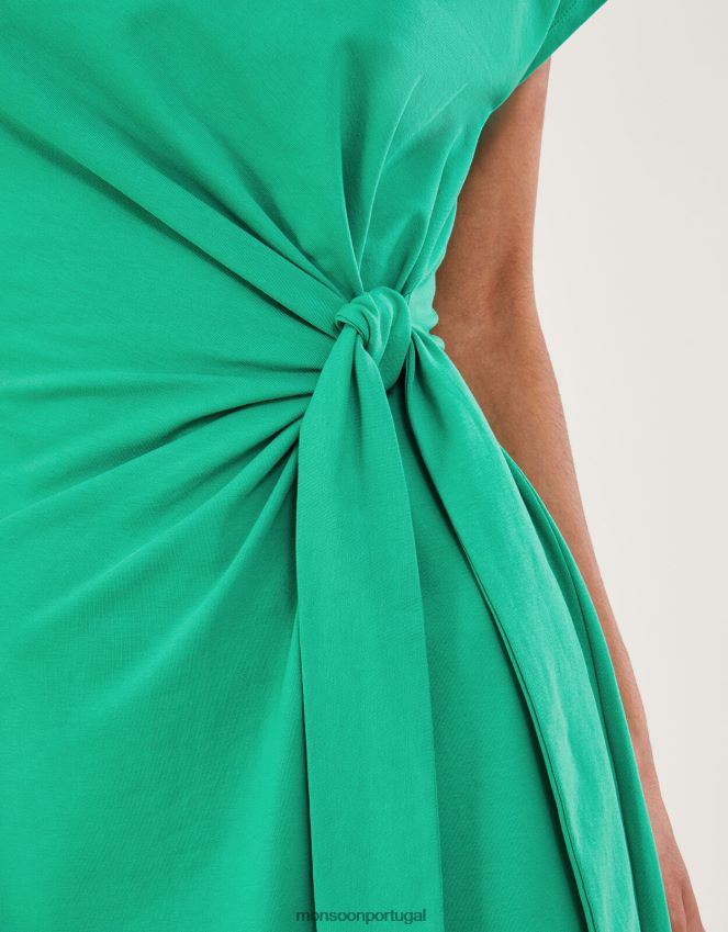 roupas Vestido midi de jersey midi com manga curta e algodão sustentável Monsoon mulheres verde RPLH8F737
