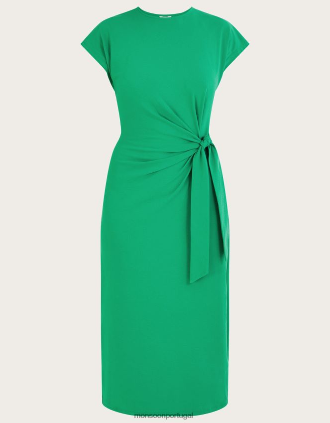 roupas Vestido midi de jersey midi com manga curta e algodão sustentável Monsoon mulheres verde RPLH8F737