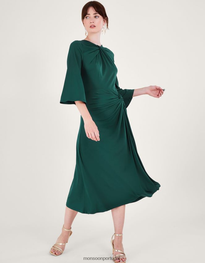 roupas vestido de jersey franzido Monsoon mulheres verde RPLH8F41
