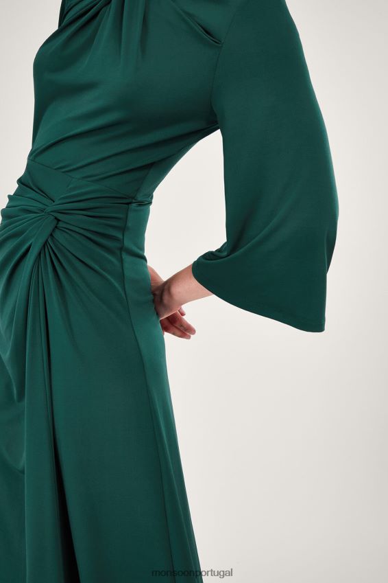 roupas vestido de jersey franzido Monsoon mulheres verde RPLH8F41
