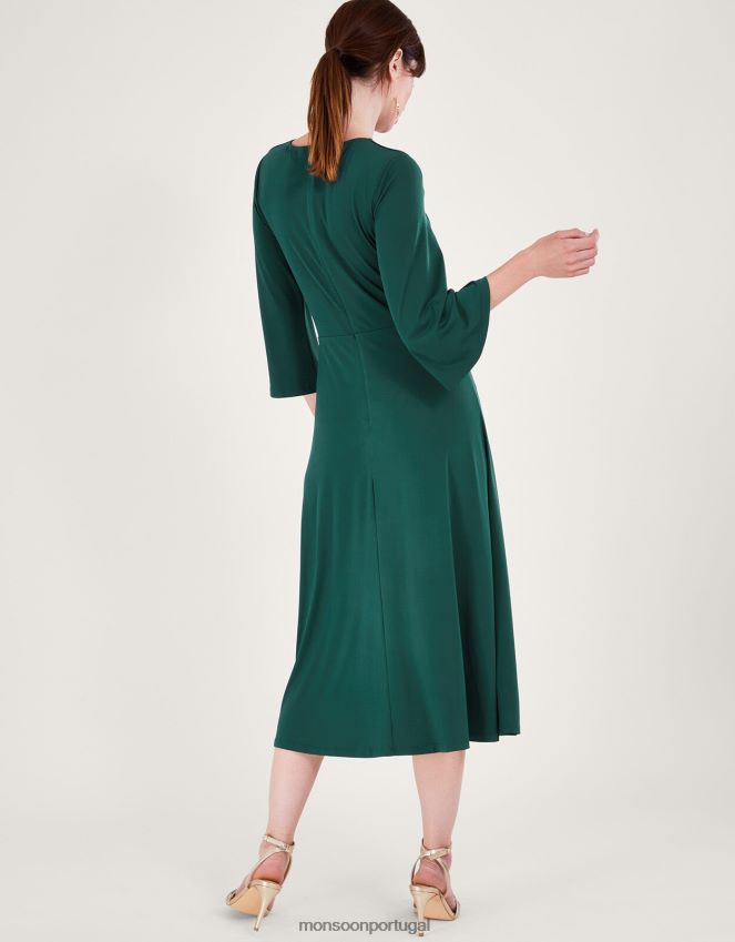 roupas vestido de jersey franzido Monsoon mulheres verde RPLH8F41