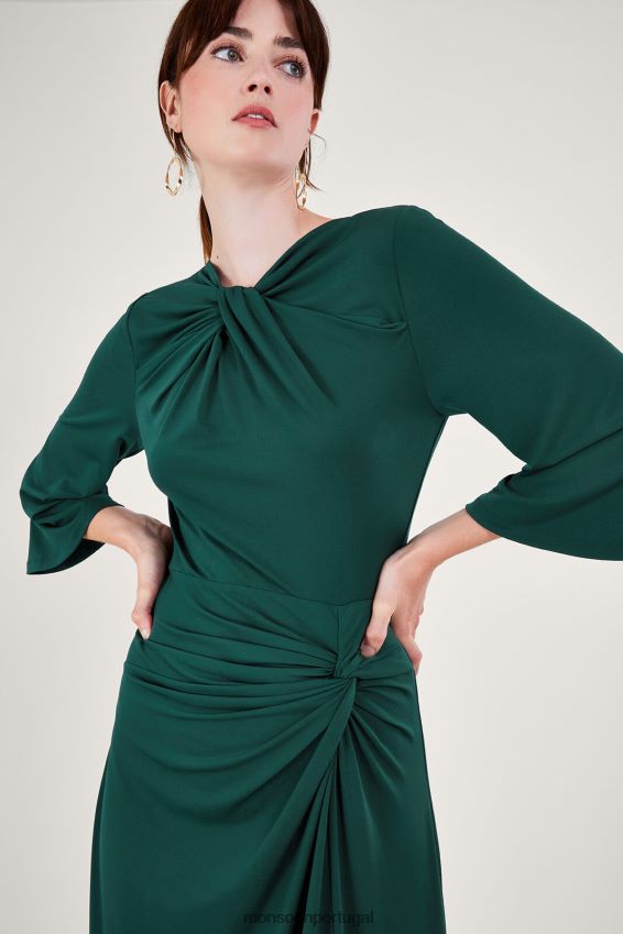 roupas vestido de jersey franzido Monsoon mulheres verde RPLH8F41