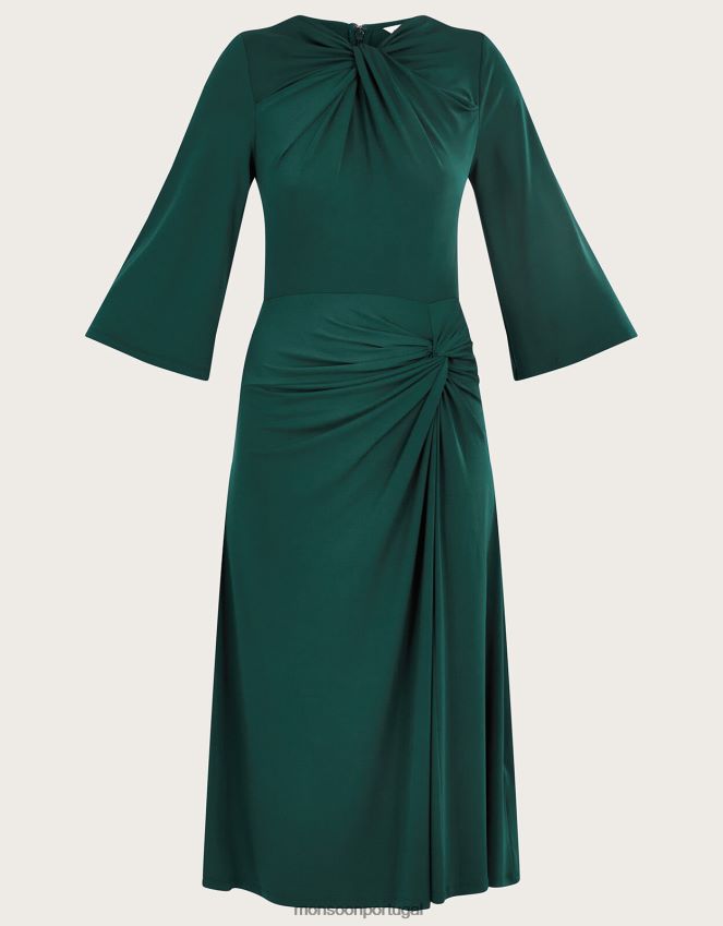 roupas vestido de jersey franzido Monsoon mulheres verde RPLH8F41